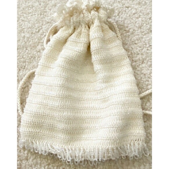 Wedding Bridal Flower Girl Drawstring Bag Pouch Ivory Beaded Purse Lace Romantic - Picture 3 of 7
